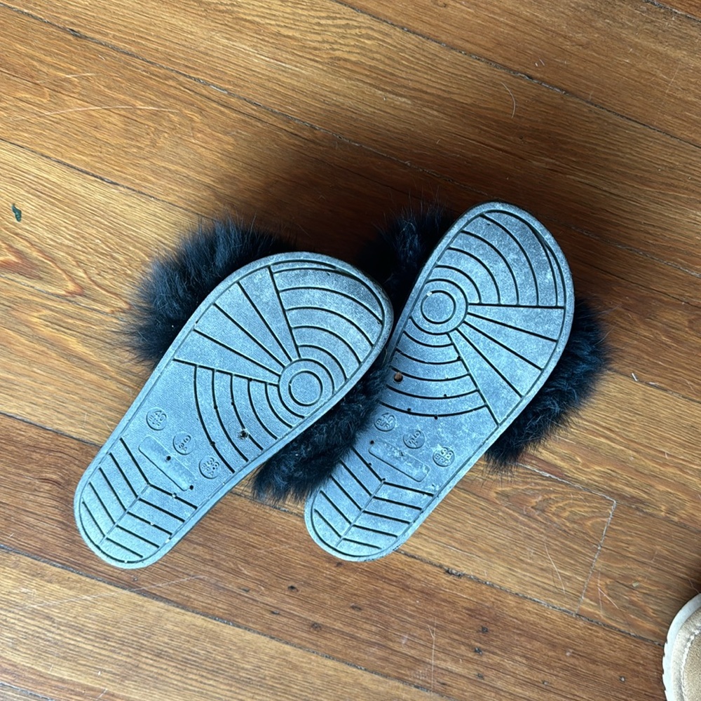 fluffy fur slides / sandals - Picture 4 of 5